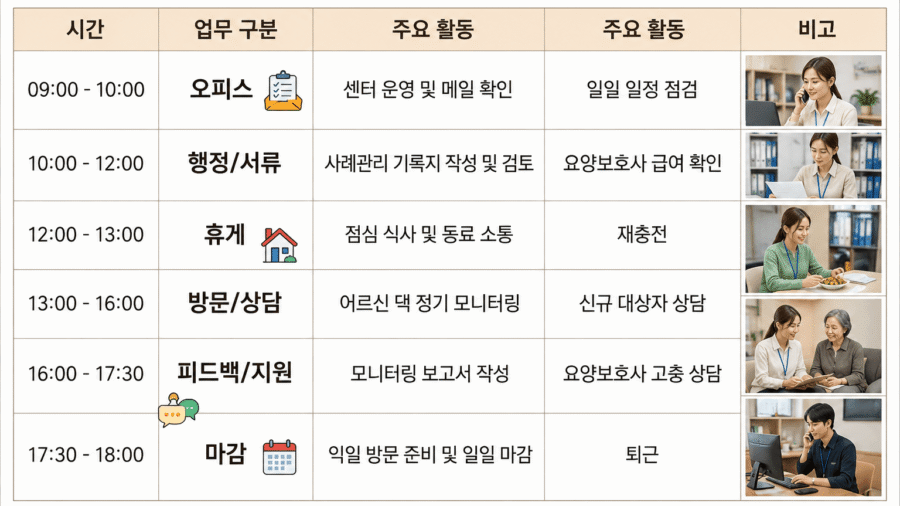 사회복지사 시간별 주요활동표